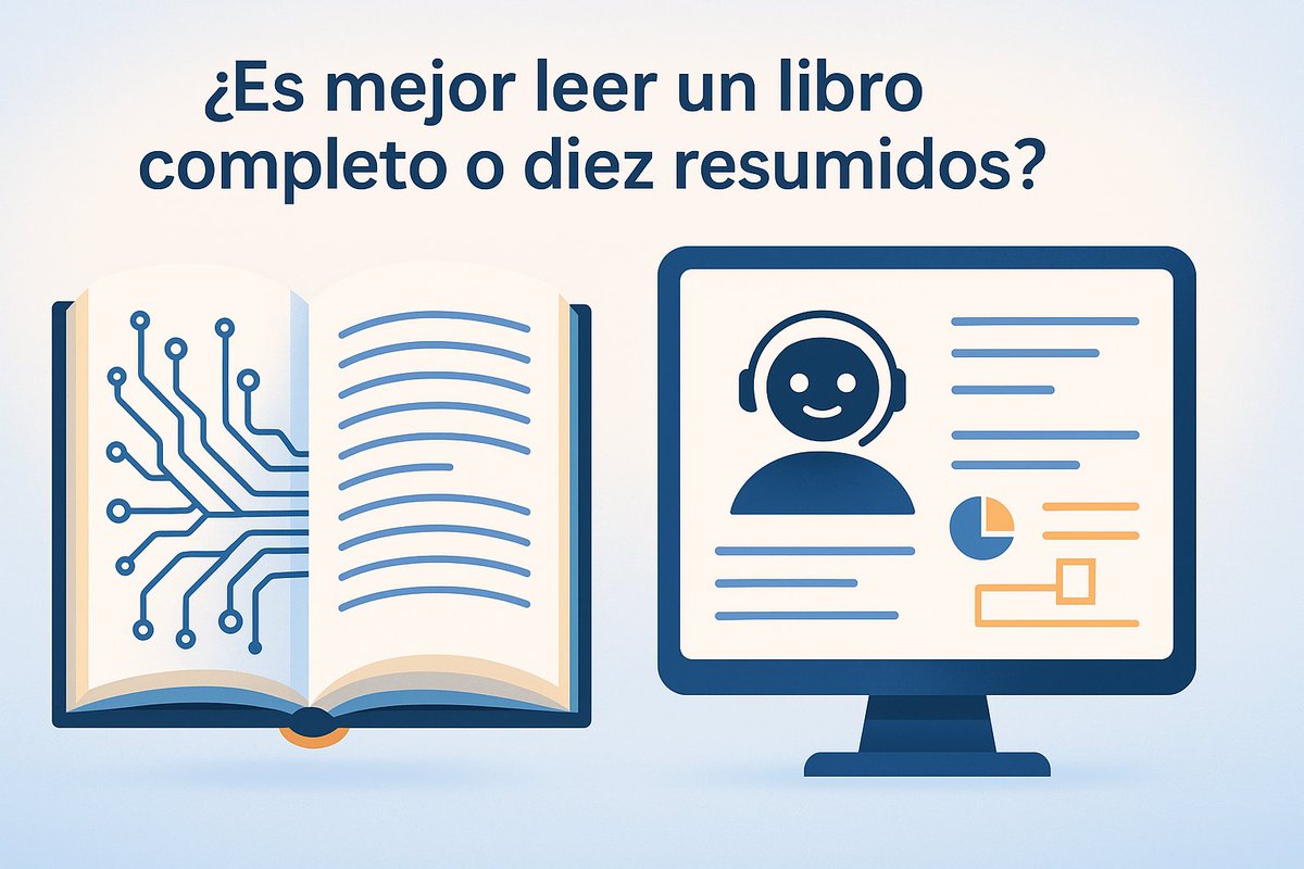 Llevo tiempo con esta duda ¿Es mejor leer un libro en profundidad o diez resúmenes de diez libros, con ayuda de la IA?

💠Si lees por placer, es mejor leer un libro en profundidad, sin prisa. 

💠Si lees para aprender, es mejor leer diez buenos resúmenes de diez buenos libros.