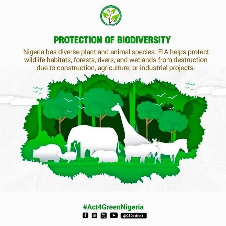 Environmental Impact Assessments are essential in preserving wildlife habitats, forests, rivers, and wetlands from the adverse effects of development. 
#Act4GreenNigeria
#WhatHasChanged?
<a href="/PACJA1/">PACJA</a> 
<a href="/CSDevNet1_Steve/">🌹🇸 🇹 🇪 🇻 🇪🌹</a> 
<a href="/officialABAT/">Bola Ahmed Tinubu</a>