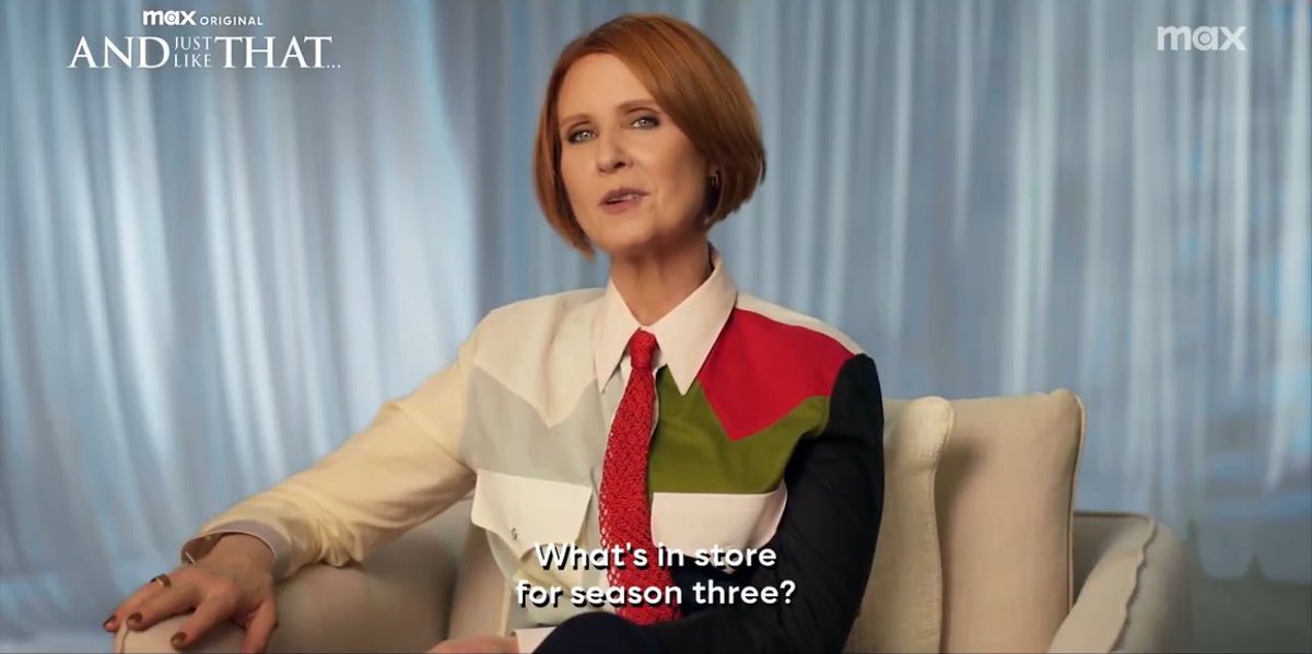 midosommar's tweet photo. WAIT Cynthia Nixon wearing a Palestine flag shirt in the AJLT promo……….. queen mother https://t.co/DT0Vg77NMV