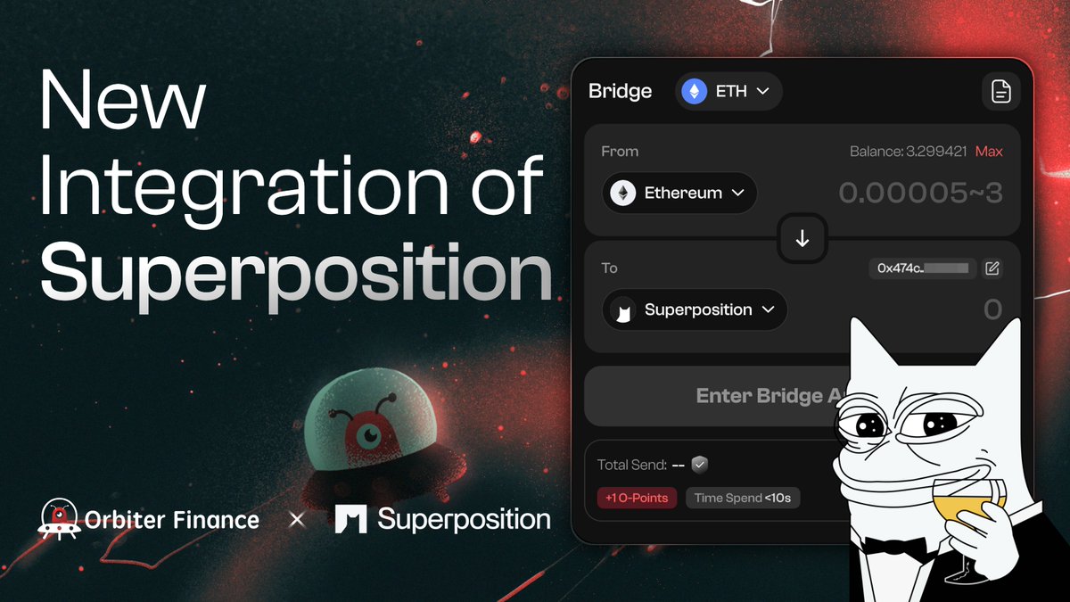 New Integration with Superposition - (🖤,🤍)

Powered by @Arbitrum, <a href="/Superpositionso/">Superposition - (🖤,🤍)</a> is the first DeFi-native layer-3 that pays you to use it. 

Bridge $ETH to Superposition: orbiter.finance/en?src_chain=1…