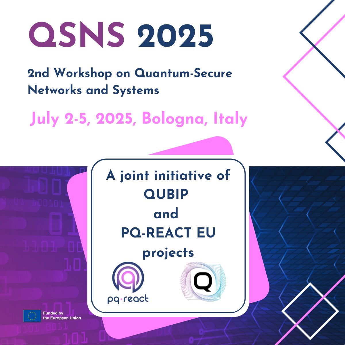 PQREACT's tweet image. The 2nd Workshop on Quantum-Secure Networks and Systems will take place on July 2-5, 2025, in Bologna, Italy and is again a joint 🤝 initiative of the @qubip_eu  and @PQREACT EU projects.
Learn more 🖇️linkedin.com/feed/update/ur… 
#PQREACT #HorizonEU #Quantum