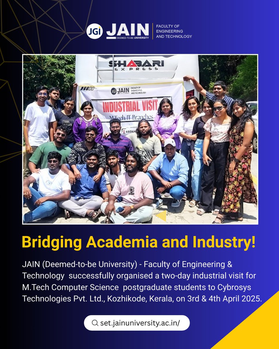 JainDeemedtbUnv's tweet image. M.Tech CSE postgrads from JAIN (Deemed-to-be University) - Faculty of Engineering &amp;amp; Technology got an immersive look into real-time IT operations during their two-day industrial visit to Cybrosys Technologies, Kerala.

#JAINUniversity #IndustrialVisit #MTechCSE