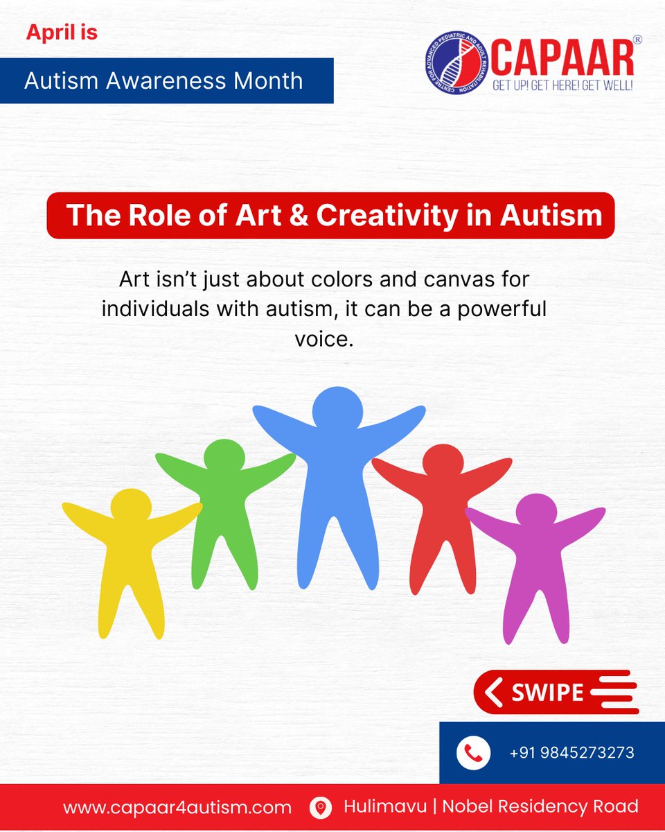 Capaar4Autism's tweet image. 🎨 April is Autism Awareness Month 💙
At CAPAAR, we believe that art and creativity are more than just hobbies 

📍 Hulimavu | Nobel Residency Road
📞 +91 9845273273
🌐 capaar4autism.com

#AutismAwarenessMonth #CAPAAR #ArtForAutism #Neurodiversity #AutismSupport
