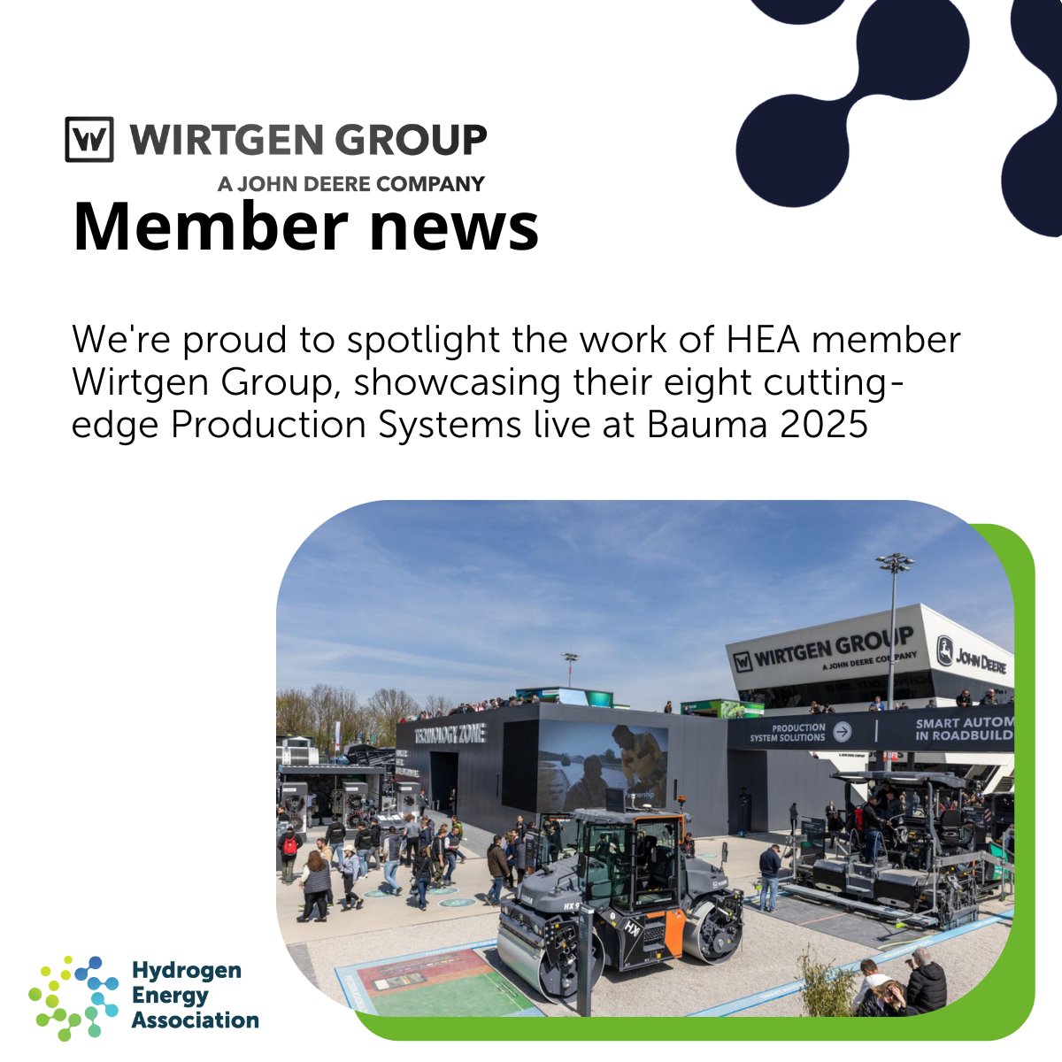 We’re proud to spotlight HEA member Wirtgen Group, showcasing 8 cutting-edge Production Systems at #bauma – from low-temp asphalt to zero-emission sites. Leading the way in smart, sustainable construction. Well done to the team! 👷‍♂️