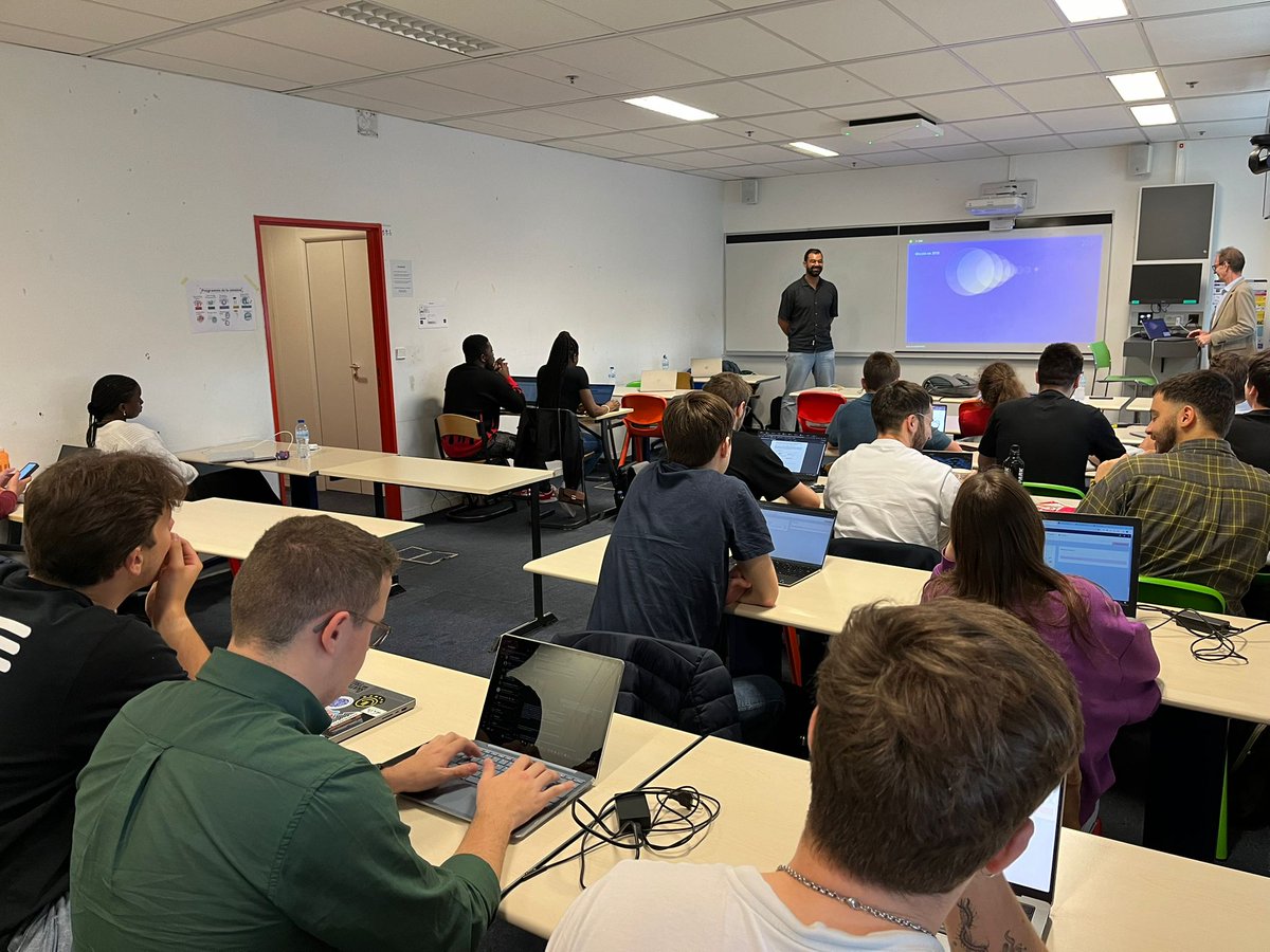 DarBlockchain's tweet photo. We’ve been working to make Web3 education accessible at @poledevinci in Paris! 🙌

Our tech rockstars, @Jaaf__Aar  (Co-Founder) and @Yodeleheeee, CTO of @Lightencyio, are leading the way with @hedera , giving students the skills they need to get hands-on with decentralized tech. https://t.co/Hsy5Hop6dT