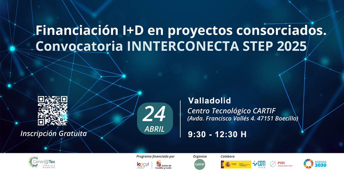 📢Jornada sobre INNTERCONECTA-STEP, la nueva #convocatoria #interregional para #financiar proyectos #colaborativos de I+D entre #empresas

 📅24 de abril, 9:30h.

 📍Presencial en Parque Tecnológico de Boecillo (Valladolid) y online

🤝Organiza <a href="/CARTIFCT/">CARTIF</a> con la participación de