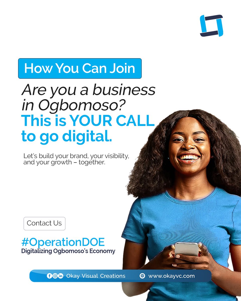 okay_vc's tweet photo. π Are you a business owner in Ogbomoso? This is your call to LEVEL UP. Send us a message now to join the movement. Letβs get your business SEEN.
#OkayVisualCreations #Ogbomoso #OperationDOE https://t.co/a3EAhBK7eE