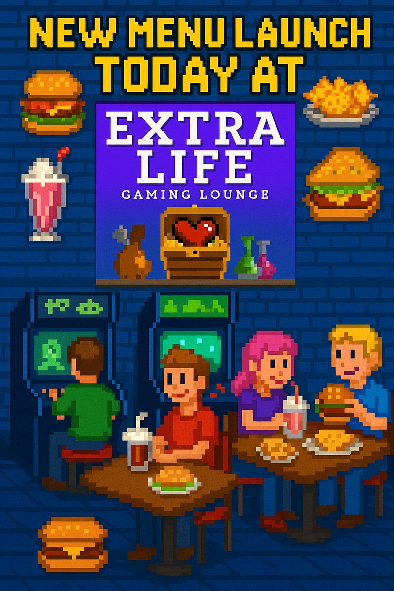ExtraLifeGaming's tweet image. Extra Life’s biggest menu upgrade just dropped!

New sandwiches. Loaded tortillas. Upgraded classics.

Power up your game night with serious flavor—only at Extra Life Gaming Lounge!

#MenuLaunch #GameFuel #ExtraLifeEats