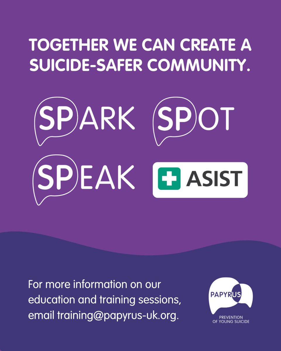 Together we can create a suicide-safer community. Whether you're an individual, organisation, or community, we have options to help create a suicide-safer society. 💜

Interested? Visit our website for more information: papyrus-uk.org/active-trainin…