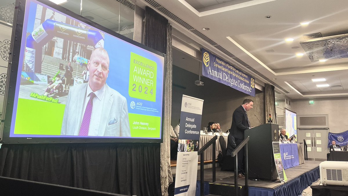 Congratulations to Sgt John Heavey from the Louth Division, the winner of the 2024 AGSI Excellence Award for his outstanding contribution to a charity initiative called ‘Push for Paul’ which raised €170,000 and raise valuable awareness for people with disabilities.