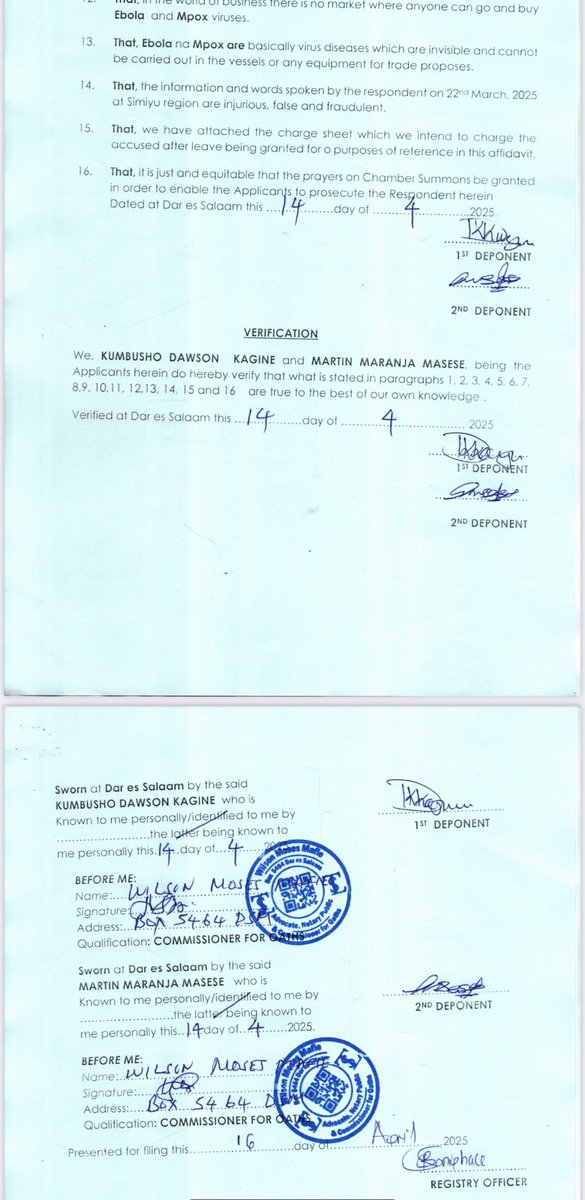 Martin Maranja Masese (@iamartin_) on Twitter photo Martin Maranja Masese na <a href="/KumbushoDawson/">Kumbusho Dawson Kagine</a> tumefungua Miscellaneous Criminal Application No. 8902 of 2025 dhidi ya Katibu wa Itikadi, Uenezi na Mafunzo CCM, #AmosMakalla kwa kauli zake dhidi ya CHADEMA alizotoa 22/03/2025. Kesi imepangwa kuanza 12/05/2025 mbele ya Jaji R.M, Kisutu. Martin Maranja Masese na <a href="/KumbushoDawson/">Kumbusho Dawson Kagine</a> tumefungua Miscellaneous Criminal Application No. 8902 of 2025 dhidi ya Katibu wa Itikadi, Uenezi na Mafunzo CCM, #AmosMakalla kwa kauli zake dhidi ya CHADEMA alizotoa 22/03/2025. Kesi imepangwa kuanza 12/05/2025 mbele ya Jaji R.M, Kisutu.