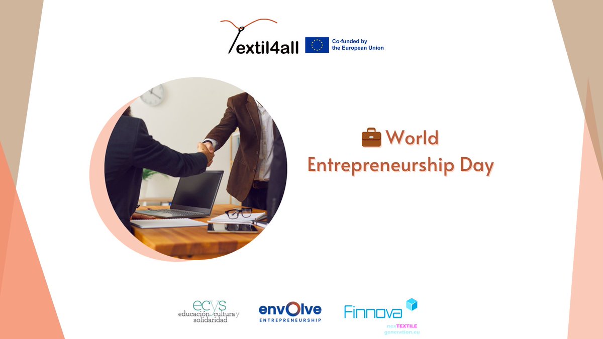 👕 Celebrating #WorldEntrepreneurshipDay with #TEXTIL4ALL!
Empowering women &amp; vulnerable groups in 🇪🇸Madrid &amp; 🇬🇷Thessaloniki with green jobs in the textile sector.
For a fairer, more sustainable future 🌍
#ErasmusPlus #Finnova #SocialInnovation #GreenJobs