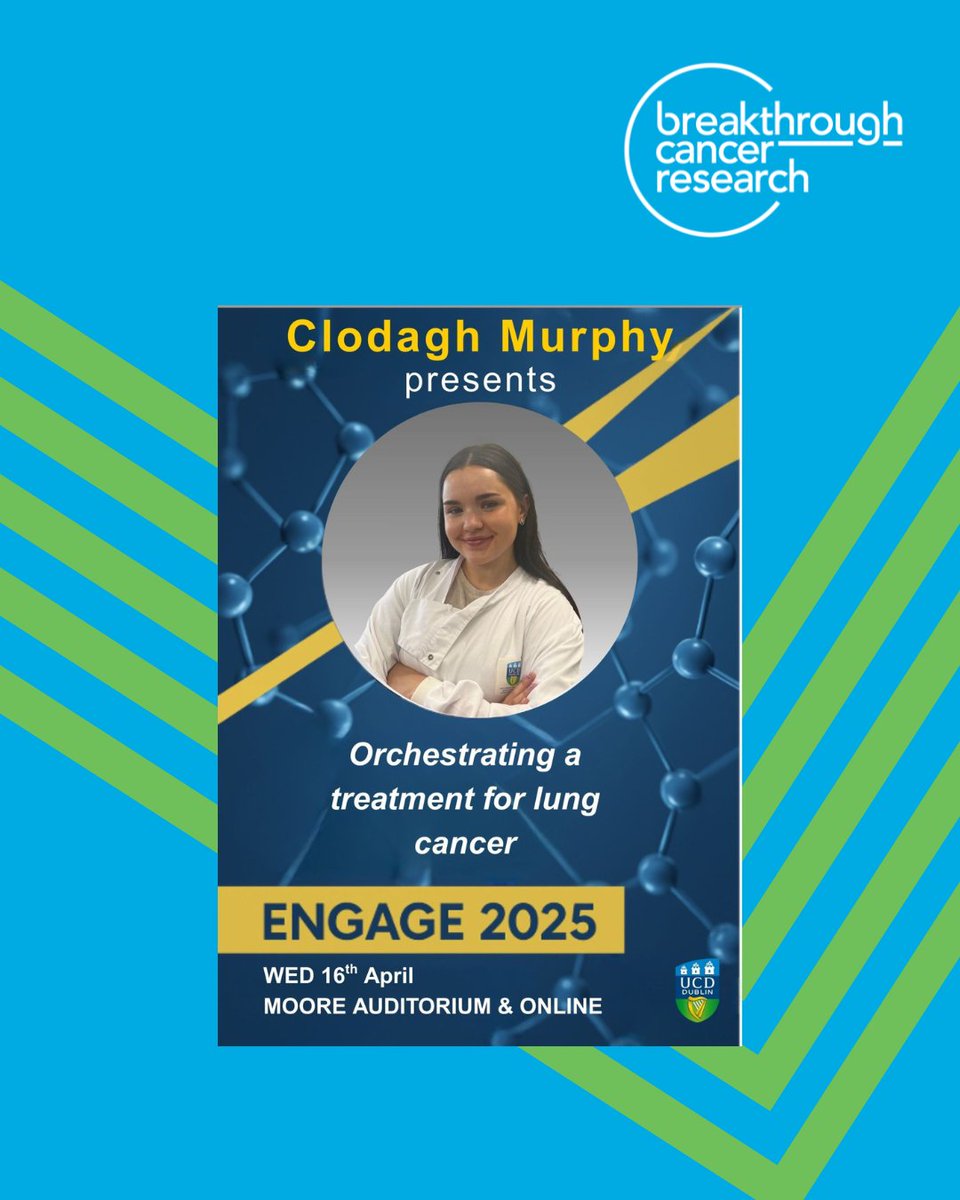 Breakthrough Cancer Research (@breakthrocancer) on Twitter photo Delighted to see <a href="/CloMurph/">Clodagh Murphy</a> is a well-deserving <a href="/ucddublin/">University College Dublin</a> #ENGAGE2025 competition finalist, presenting: Orchestrating a Treatment for Lung Cancer Wishing Clodagh & all the finalists the very best of luck
📅 Today, April 16, 5pm
👉 bit.ly/3EUekHj to attend in person/Zoom Delighted to see <a href="/CloMurph/">Clodagh Murphy</a> is a well-deserving <a href="/ucddublin/">University College Dublin</a> #ENGAGE2025 competition finalist, presenting: Orchestrating a Treatment for Lung Cancer Wishing Clodagh & all the finalists the very best of luck
📅 Today, April 16, 5pm
👉 bit.ly/3EUekHj to attend in person/Zoom