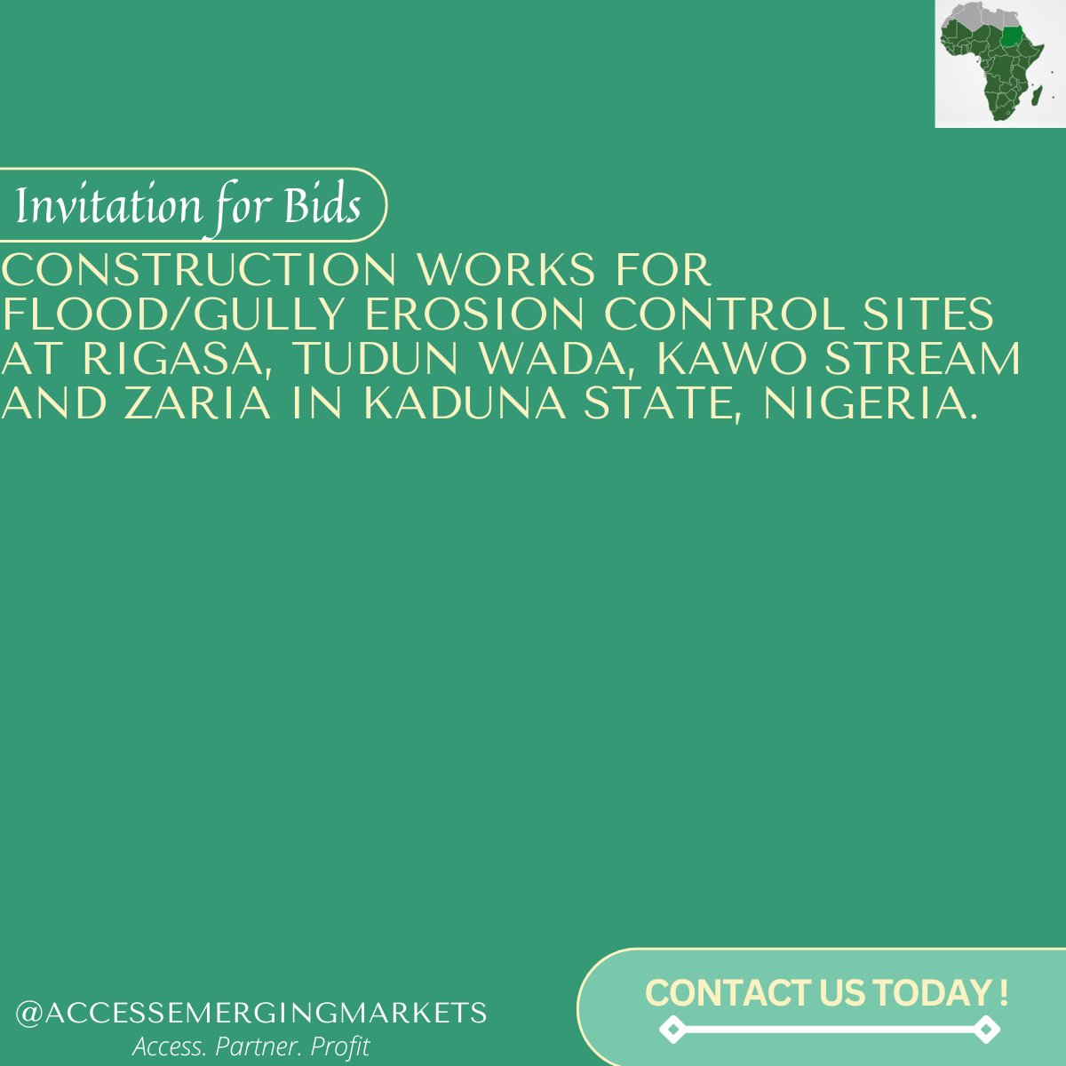 EmergingMarkett's tweet image. Contact us today to secure this project opportunity.

For more info on this opportunity, check out the project details here: lnkd.in/d9UZ2Hbe

#Development #Opportunities #ProjectPartnership #construction #Nigeria #floodmanagement #Erosioncontrol