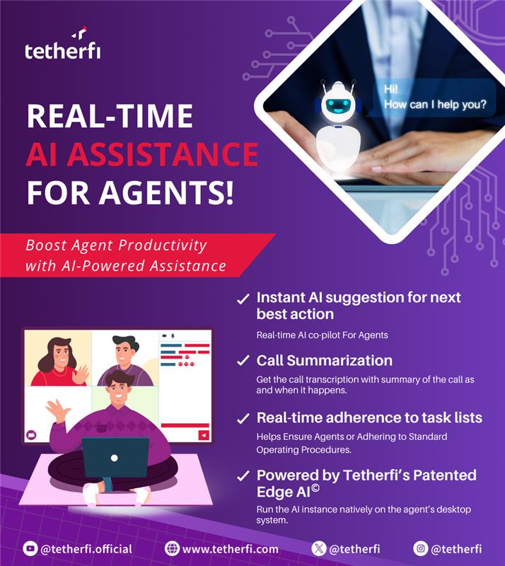 tetherfi's tweet image. 🚀 Empower Your Agents with Tetherfi&apos;s Real-Time AI Assistance! 🤖

#Tetherfi #PoweredByTetherfi #AIForCX #CustomerExperience #CX #AgentExperience #AX #AI #ContactCenter #AgentAssist
