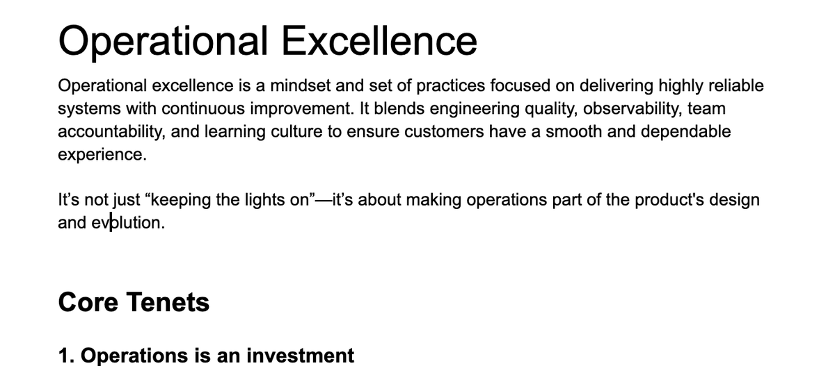 I wrote this to help my team build an Operational Excellence mindset. I actually shared it internally with the whole company.

Sharing it here in case it's useful to someone:
docs.google.com/document/d/1Eg…