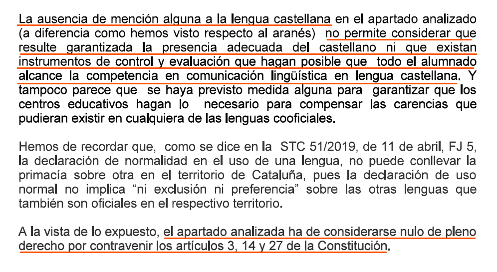 ⭕️ El TSJC anula los artículos de las instrucciones del curso 2022-23 que excluían al castellano como lengua vehicular y de uso habitual en la escuela catalana

⭕️La Generalitat no podrá volver a dar orden a los centros de excluir la lengua mayoritaria de los catalanes

Seguimos
