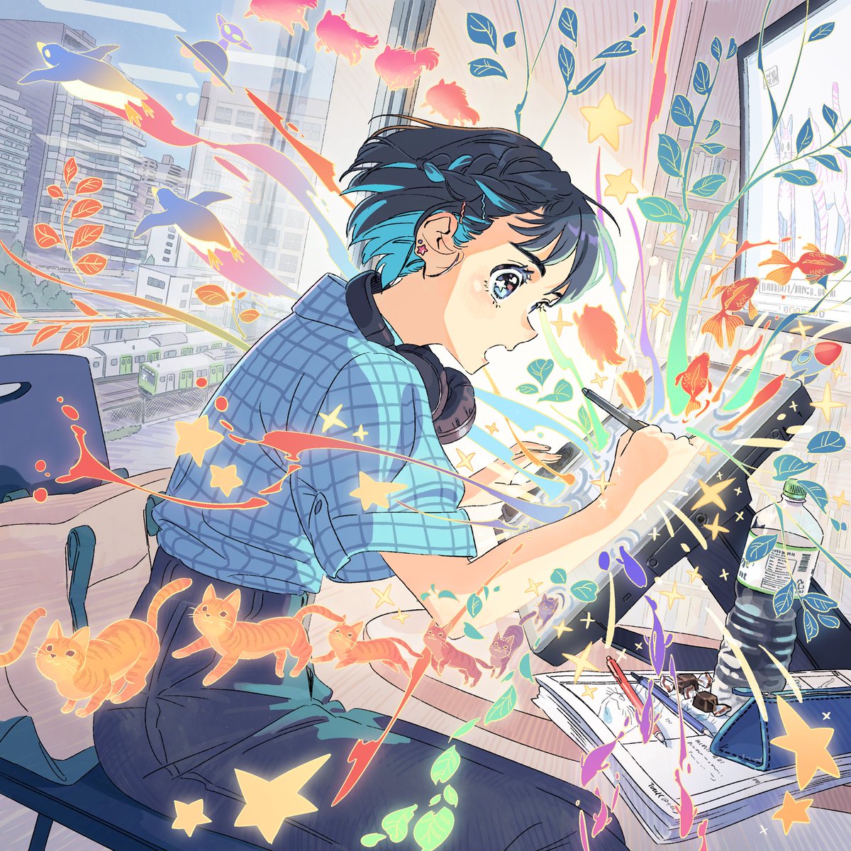 KRY_aia's tweet photo. 専門学校日本デザイナー学院新設される総合アニメ・デジタルイラスト科、メインビジュアル描かせていただきました！ https://t.co/szf2pbmS6E