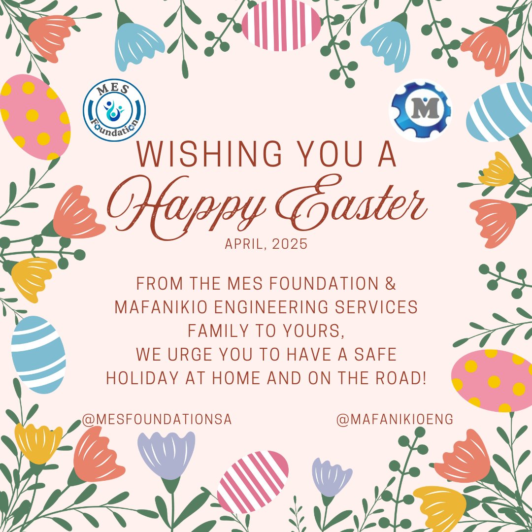 MafanikioEng's tweet photo. May this be a safe and joyous Easter Week!

#Easter #EasterWeek #Easter2025 #SouthAfrica #ArriveAlive #RoadSafety #FamilyTime #Engineering #NPO #NGO #Holidays #STEM #SustainableDevelopment #SDGs #WomenInSTEM #Youth https://t.co/wjdBJksH5o