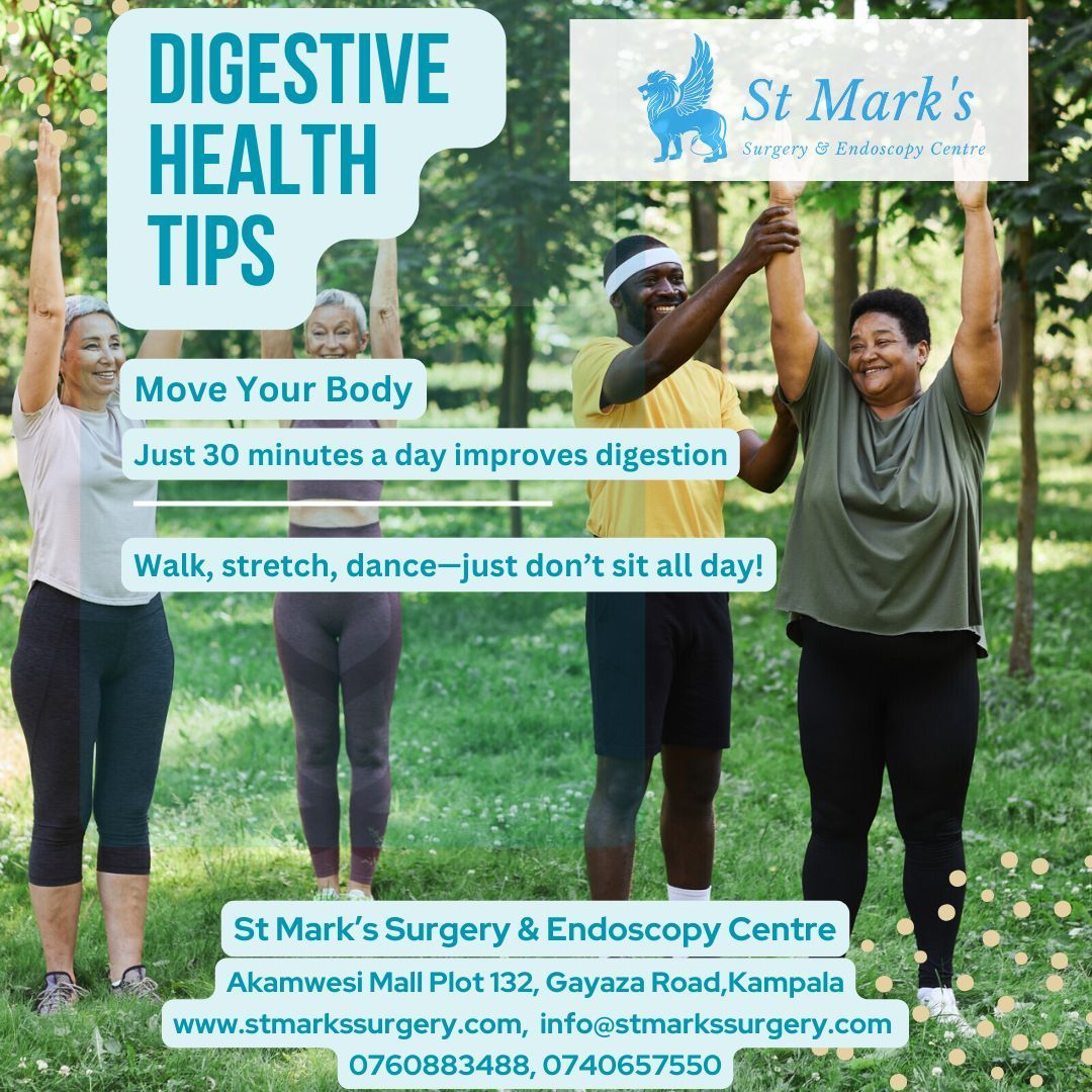 Dr. Alex Emmanuel Elobu (@elobu) on Twitter photo Stay Active
Just a half-hour each day can improve your digestion.
Walk, stretch, dance—just make sure you’re not seated all day long!
<a href="/iddstarUg/">Institute of Digestive Diseases</a> <a href="/StMarkSurgery/">St Mark's Surgery</a> <a href="/TrinityCancerUg/">TrinityCCFofficial</a>
#LaserUG, #GIHealth Kampala Stay Active
Just a half-hour each day can improve your digestion.
Walk, stretch, dance—just make sure you’re not seated all day long!
<a href="/iddstarUg/">Institute of Digestive Diseases</a> <a href="/StMarkSurgery/">St Mark's Surgery</a> <a href="/TrinityCancerUg/">TrinityCCFofficial</a>
#LaserUG, #GIHealth Kampala