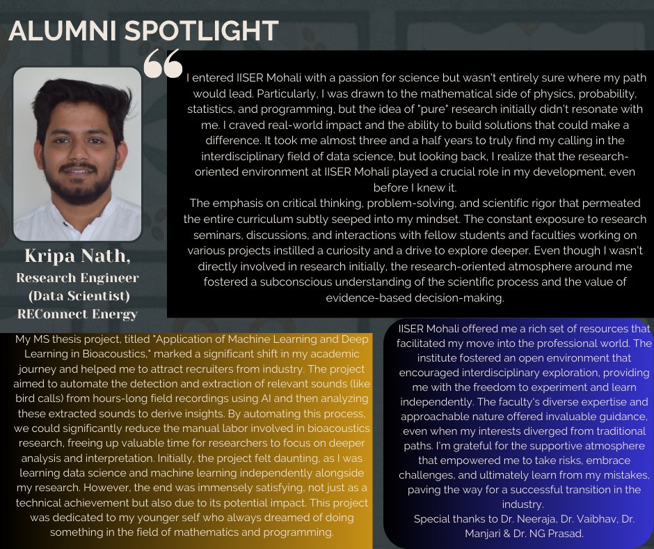 opportunit97142's tweet photo. Alumni Stories #2
Greetings Everyone from the Opportunity Cell!
In our very second post,Kripa Nath(MS17 Batch) shared his take on how IISER Mohali shaped him and his career.

Have a look at the post.
#IISER #IISERAdmissions https://t.co/oNuSgU7iAA
