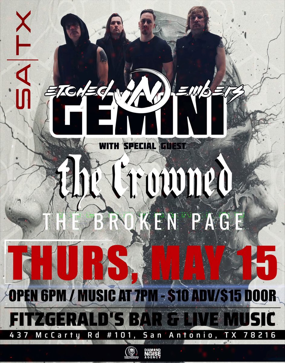 1 Month Away!! <a href="/Thecrownedmusic/">The Crowned</a> with <a href="/EmbersEtched/">Etched In Embers</a> Music!! Special Guest <a href="/Broken_Page_/">The Broken Page</a> ! RSVP: Etched In Embers <a href="/fitzrockssa/">Fitzgeralds Bar & Live Music Venue</a> 

Tickets available here: etchedinembers.net/product/108057…