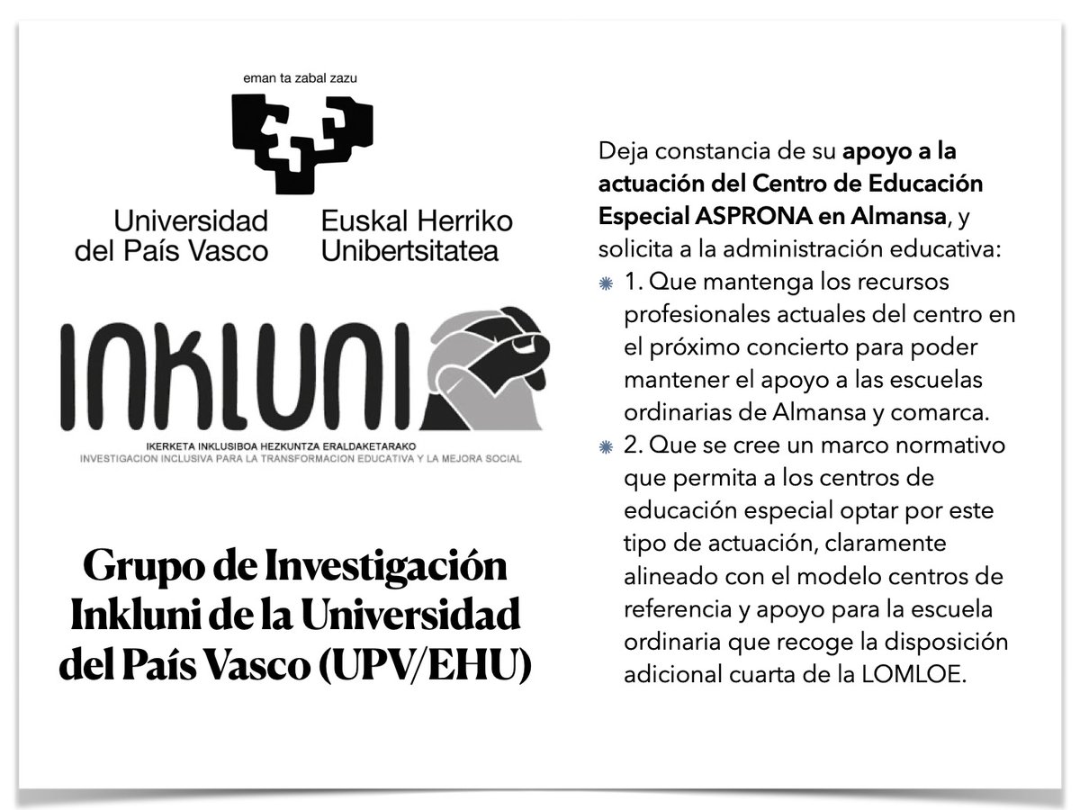 Siguen llegando nuevos apoyos de Grupos de Investigación consolidados. La ciencia, a través de estos equipos, avala las prácticas inclusivas desarrolladas en el CEE Asprona.

<a href="/amadorpastorn/">Amador Pastor Noheda</a> y <a href="/educajccm/">Educación C-LM</a> pueden impulsar como experiencia pionera su actividad.