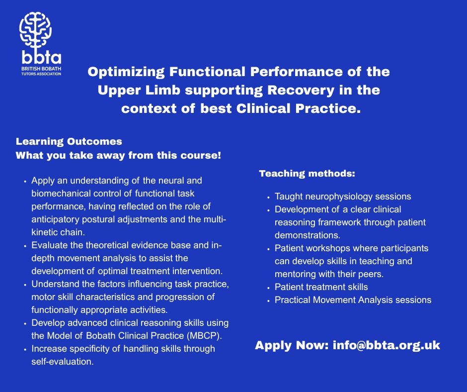 DON'T MISS OUT.  Places still available this June! 
🏥Queen Mary's Hospital, Roehampton
🗓 20th - 22nd &amp; 28th - 29th June 2025
🎓Course Fee: £600
📧 Apply: info@bbta.org.uk​
#bobathworks #bbtatutors #neuroscience #research #learning #educational #bobath #rehab #neurophysio