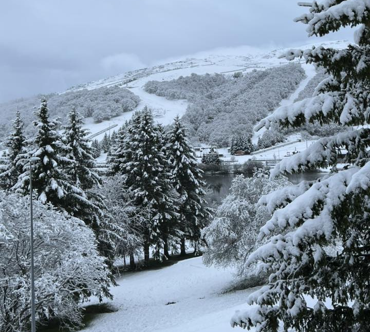 Meteovilles's tweet image. ❄️ La #neige a recouvert le #MassifCentral la nuit dernière, à la faveur d'un effet d'isothermie sous des précipitations actives. Vue de Superbesse ce matin du 16 avril 2025. (photo Eric Ctw)