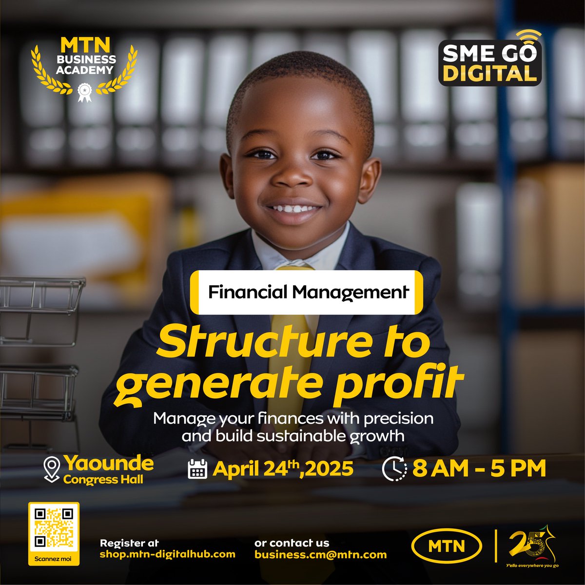 💼 A solid financial foundation = better chances of securing funding!
Join us on April 24 in Yaoundé to sharpen your skills with #MTNBusinessAcademy.
📊 Understand, structure, convince.
Register now 👉 urlr.me/XGau96

#SMEGoDigital #FinanceForSMEs