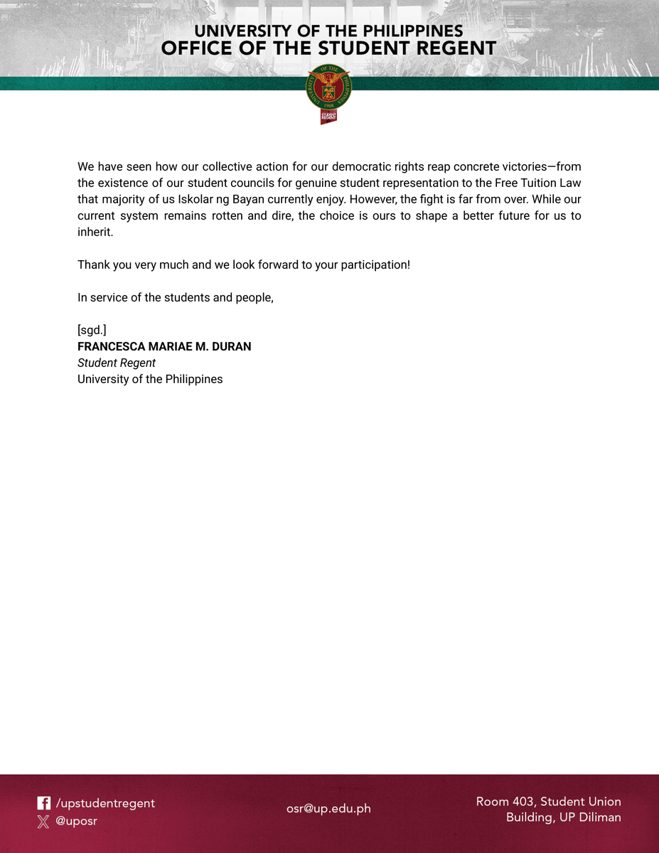 UP Office of the Student Regent tweet media