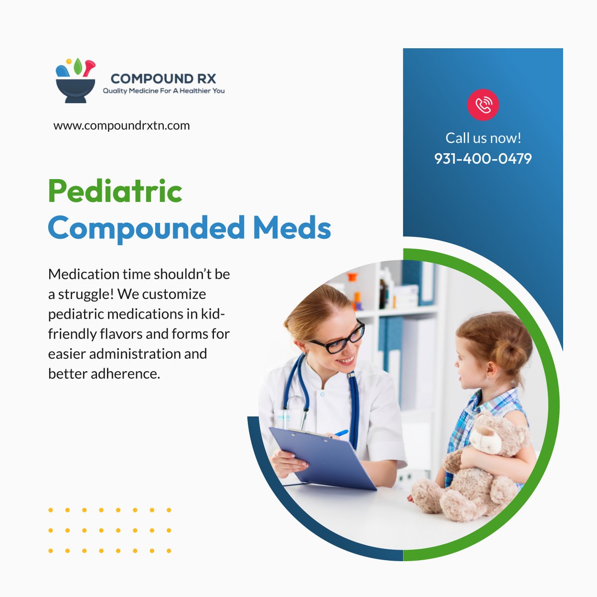 CompoundRx24's tweet image. Make medication time stress-free! Our pediatric compounding services offer kid-friendly solutions for easier treatment. Contact us today! 

#CookevilleTN #CompoundingPharmacy #PediatricCare