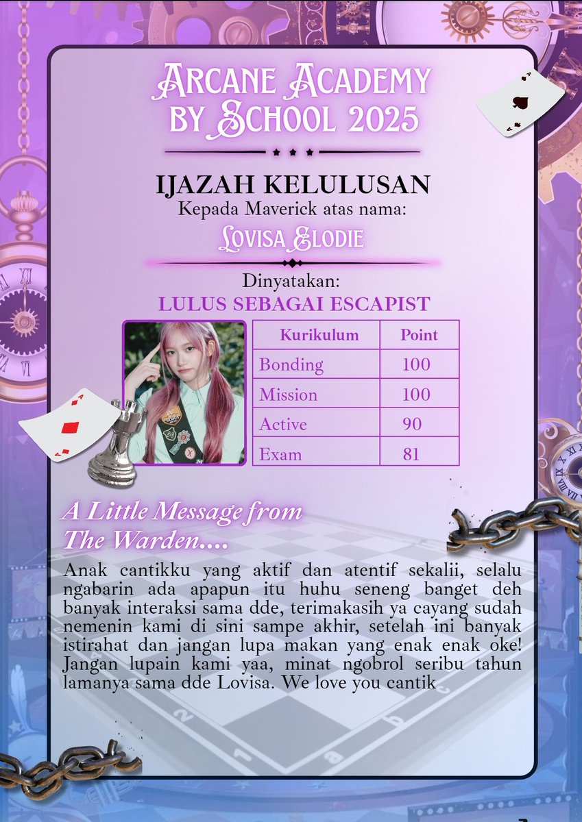 <a href="/academy_arcane/">Arcane Academy</a> Ayah dan bundaku di rumah pasti bangga sama pencapaian anaknya ini 🥺 Buat Mama El dan Papa Ken, makasih banyak buat kenangannya selama ini! Kalian juga harus istirahat yang teratur dan makan yang enak ya habis ini? You did very well, and dde love both of you!! 🤍