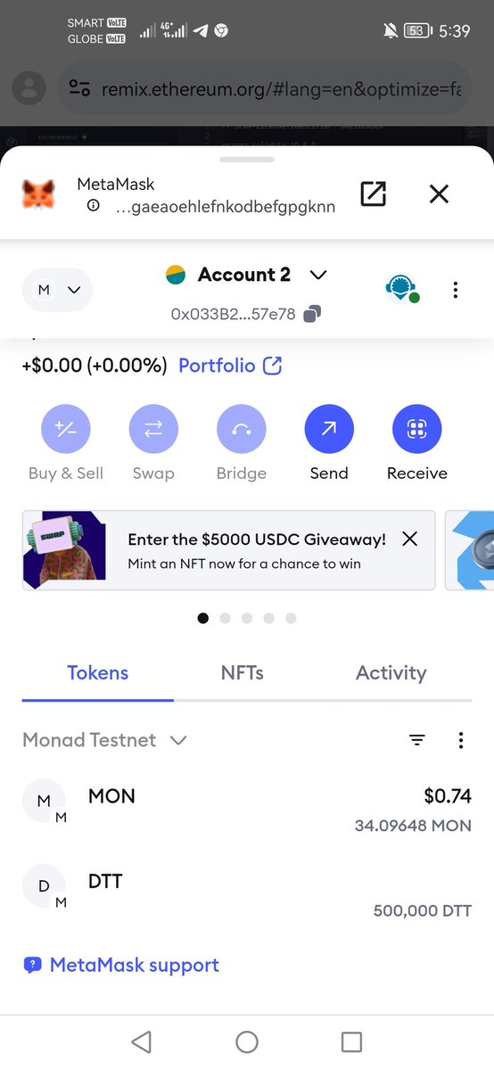 Dencio111's tweet photo. Just deployed my first ERC-20 token on the @monad_xyz testnet and added it to MetaMask!
Token: DenTestToken (DTT)
0x0a2017eea89cB50b3a7bFaA4Ab24B437eb88Ee9E
#MonadTestnet #Web3 #Solidity https://t.co/XGSJegCZSh