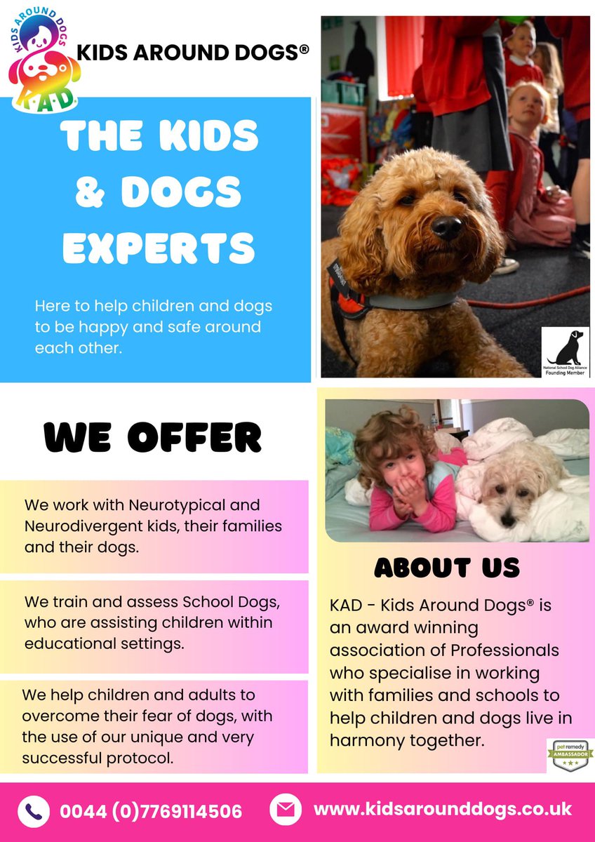 Kids Around Dogs is the only UK-based association of professionals who are THE kids &amp; dogs experts!!

Find your local KAD Pro on our website - we have pros globally!🌍

You can also join KAD as an approved pro yourself (email: kidsarounddogs@gmail.com or leave yours here). 💕