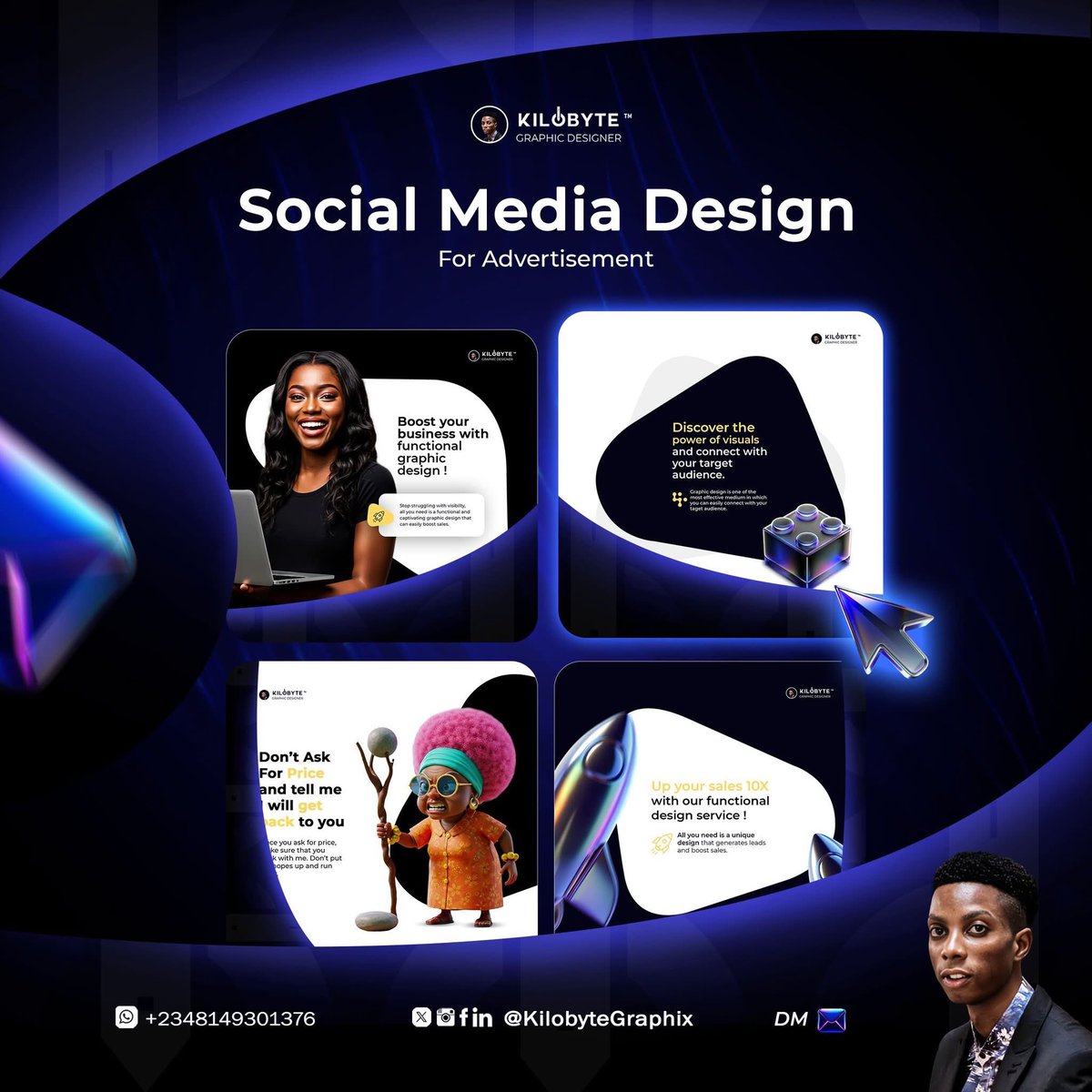 KilobyteGraphix's tweet photo. Gm beautiful people, allow me to reintroduce myself 

I’m Tobi aka Kilobyte, I’m a graphic designer. I specialize in marketing and branding designs for companies and small businesses. My skillset includes Branding, photo manipulations, posters and flyers. Here are some of my works.