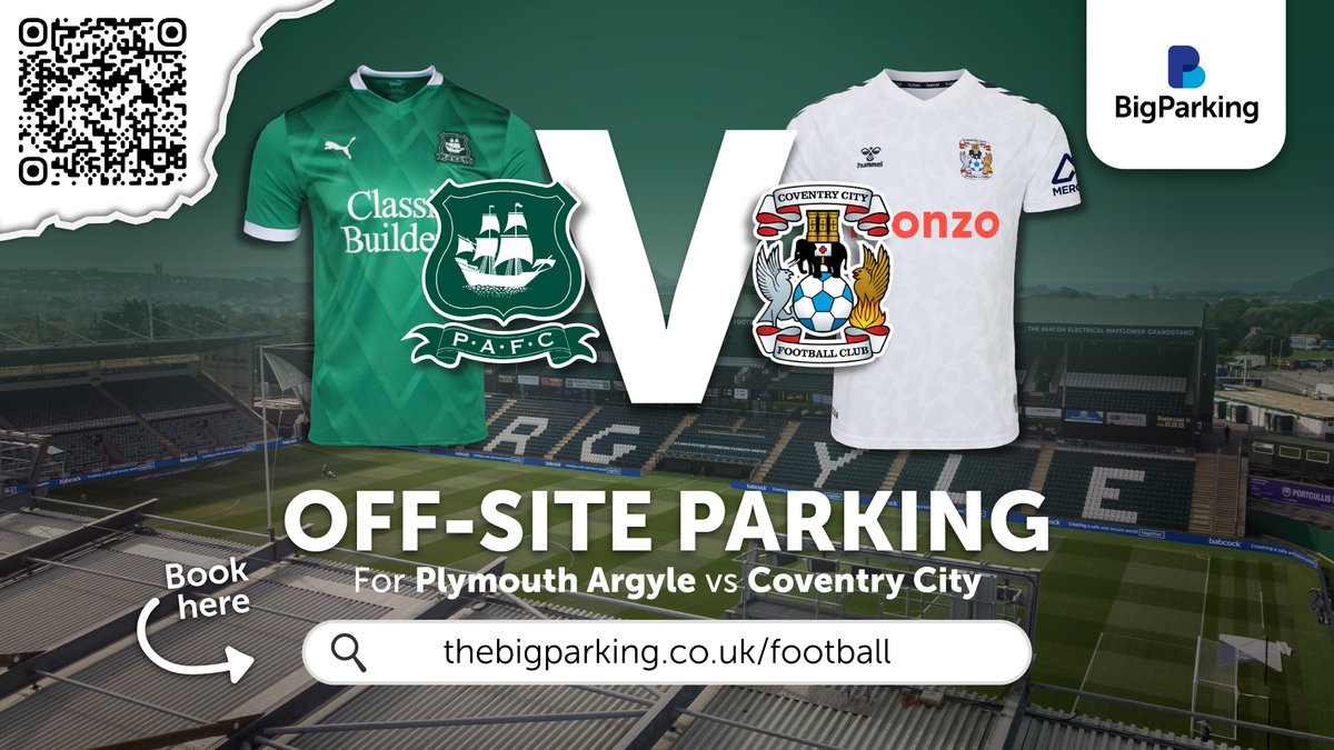 🟢Plymouth Argyle v Coventry City⚪️

Heading to the <a href="/Argyle/">Plymouth Argyle FC</a> v <a href="/Coventry_City/">Coventry City</a> game? 

🅿️Skip the parking drama – book a space just 5–10 mins from Home Park!

Grab your space now 👇thebigparking.co.uk/football/event…

#Plymouth #CCFC #football #PARKing