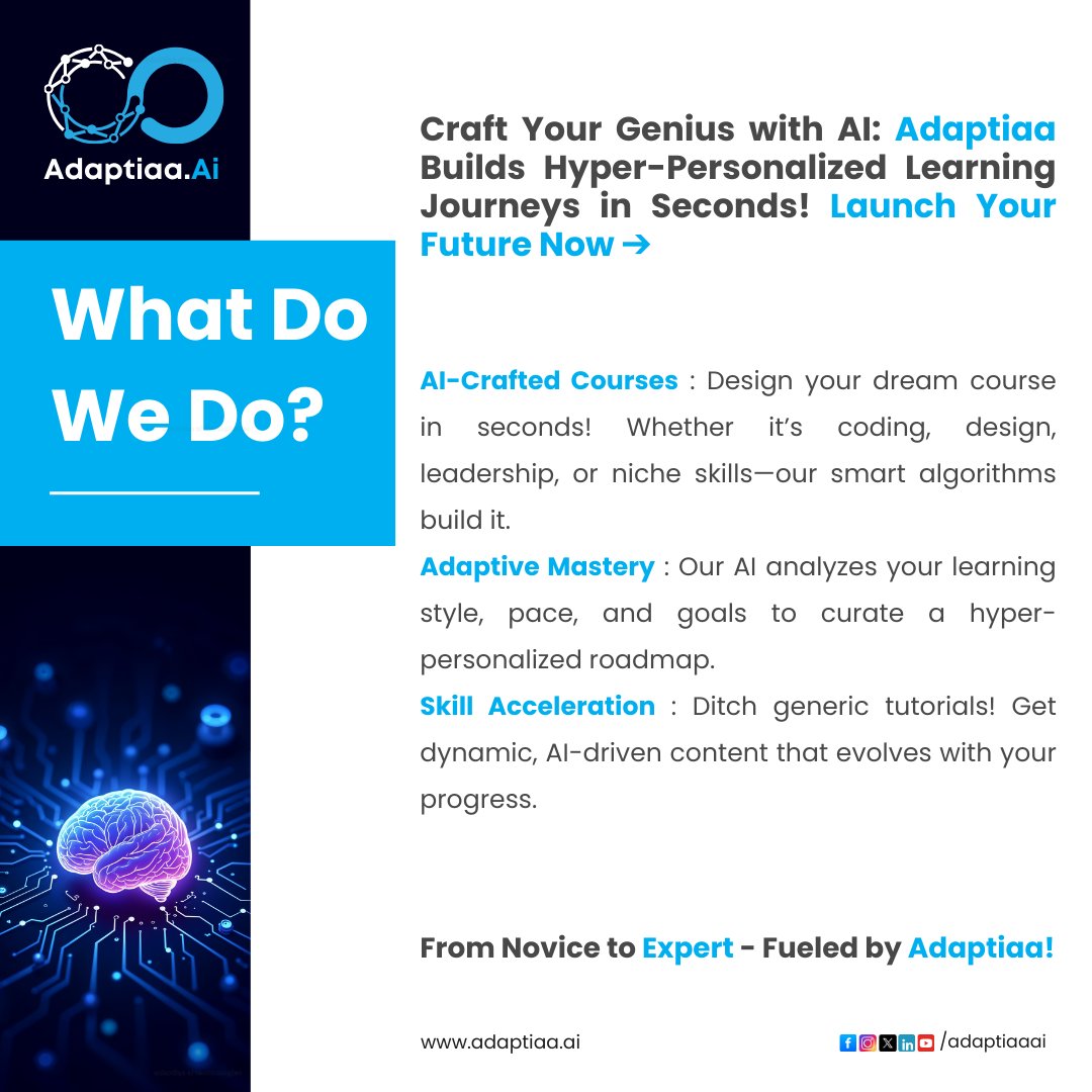 adaptiaaai's tweet photo. 🚀 Discover Adaptiaa Ai : Learn smarter, faster, your way! 📷AI designs your learning path, you master it. Swipe to see how we blend tech with your goals!

Reach Now : https://t.co/zwskkFU6VZ
#adaptiaaaitechnologies #firstlearningai #madeinindia #adaptiaa https://t.co/3NXMMMCNZ8