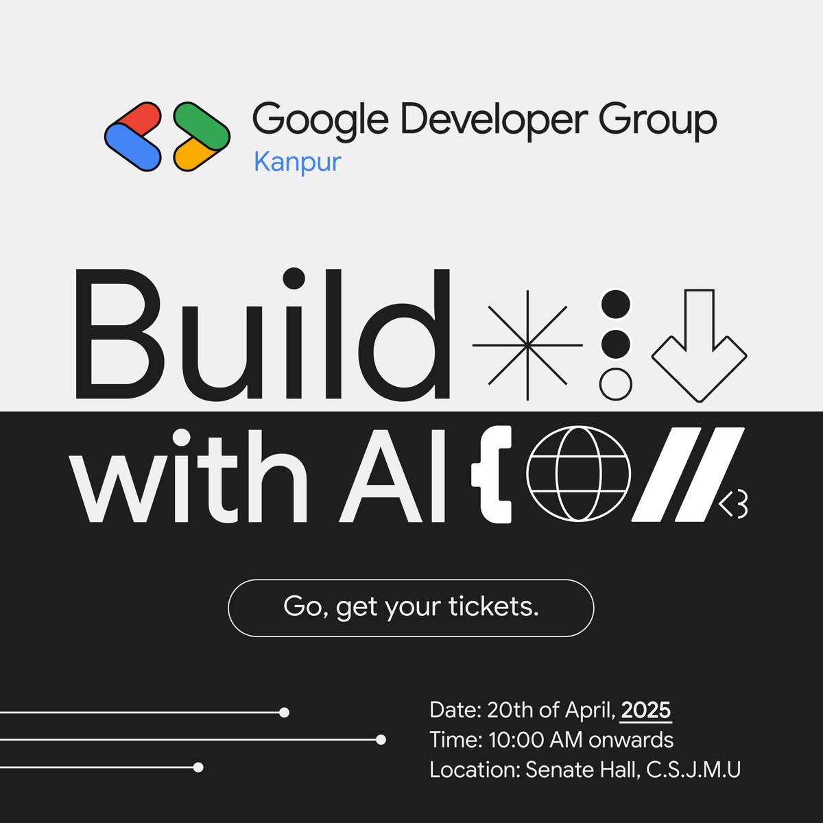🚀 Build with AI 2025 - GDGKanpur is here!
Explore cutting-edge Google AI tech, hands-on demos, and inspiring talks. Don’t miss it!
🔗 gdg.community.dev/events/details…

#BuildWithAI #GDGKanpur #AI2025 #GoogleAI #TechEvent #Developers #KanpurEvents