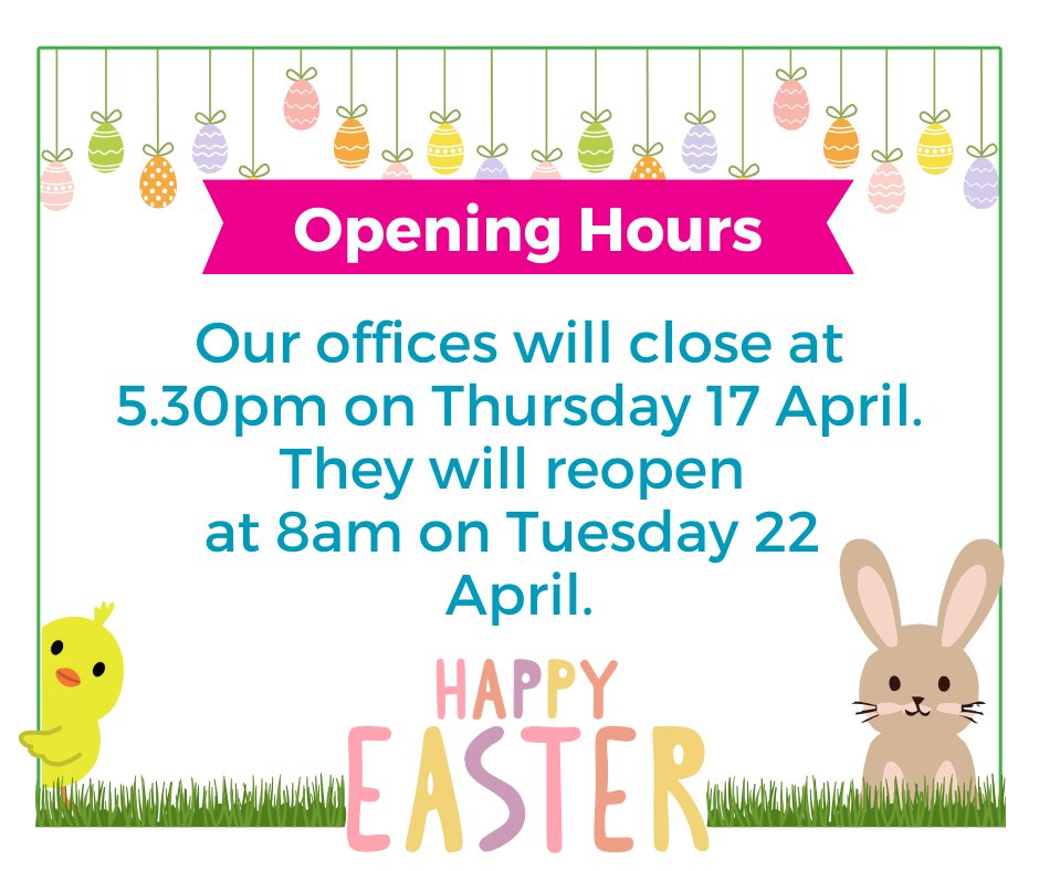 Our offices will be closed from Thursday, 17 April at 5.30pm until Tuesday, 22 April 2025 at 8am.
We will still be available for you to raise emergency repair requests over the Easter weekend.
Find out more here: bit.ly/4jBGS7T