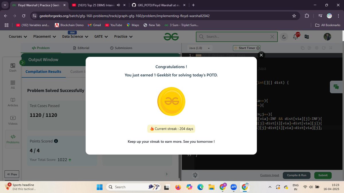 RohanPawar17062's tweet photo. Day 153 of gfg160 challenge

Problem : Floyd Warshall

#gfg160 #geekstreak2025 #geekstreak2024
@geeksforgeeks ☺️😊 https://t.co/YqwTJCPZyH