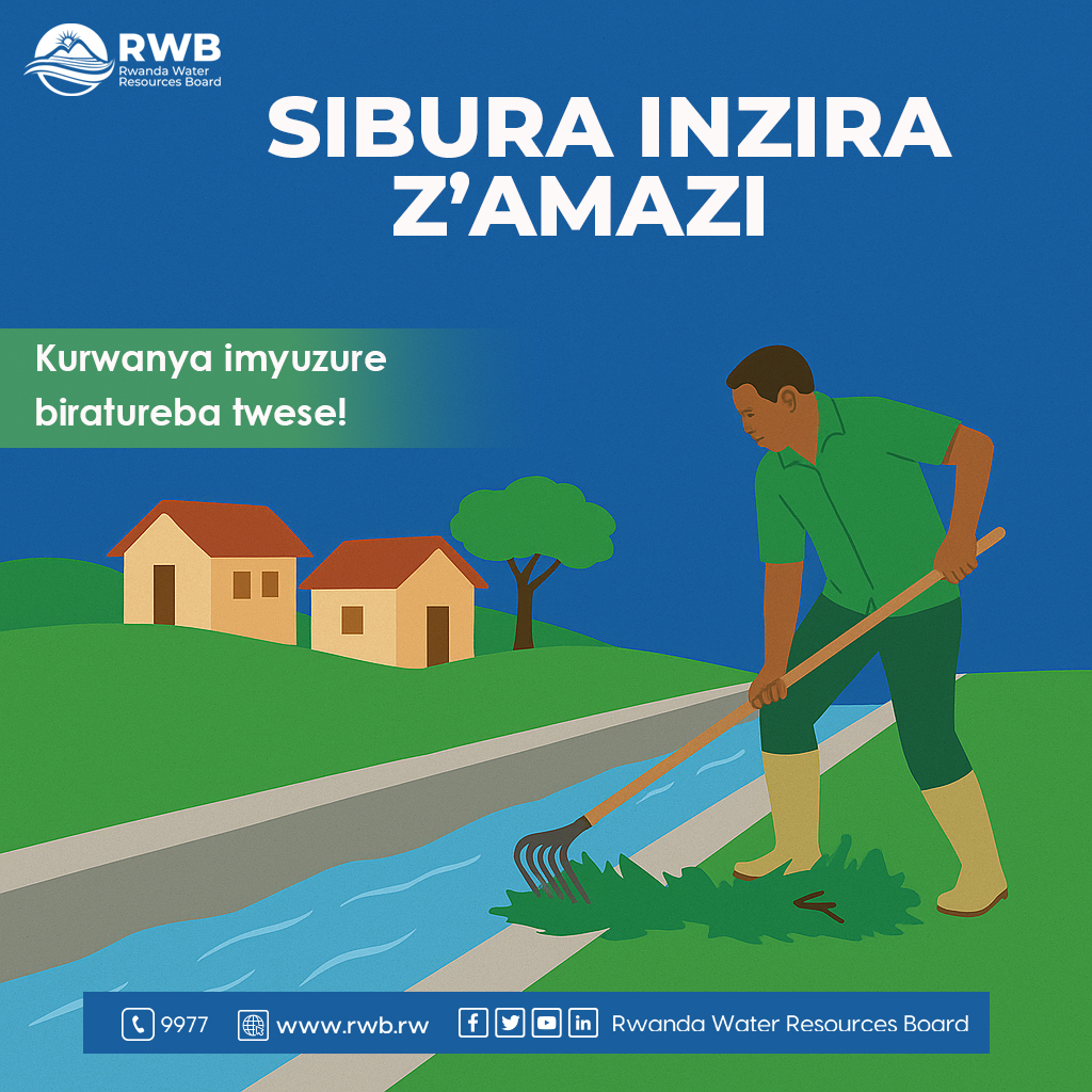 Wari uzi ko iyo amazi y'imvura adahawe inzira zihagije, ateza imyuzure? Twitabire gusibura izi nzira, kandi twirinde n'ibikorwa bizisiba cyane cyane kumena imyanda ahatarabugenewe. #KumiraImyuzure