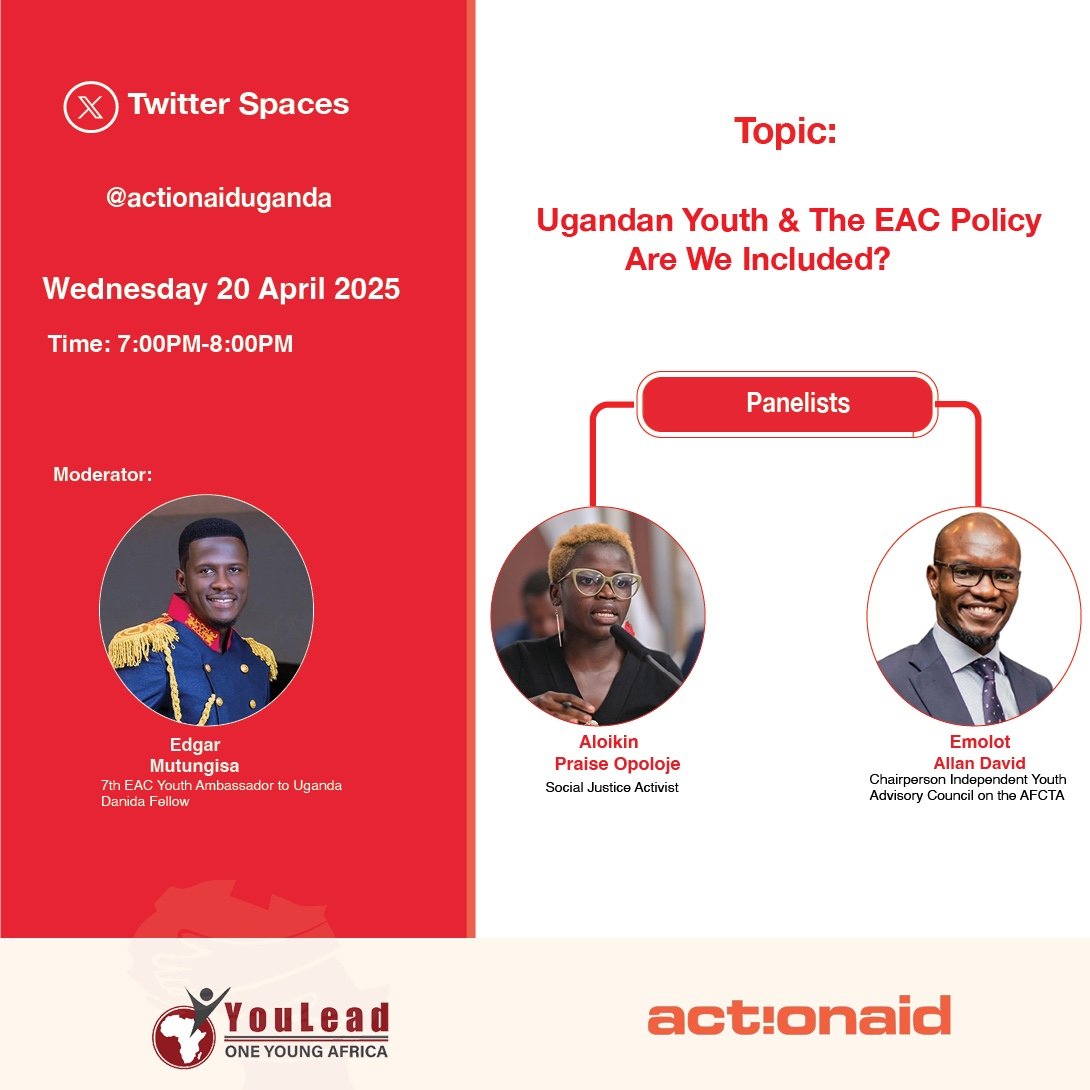 Join us today for a captivating  X (Twitter) Space discussion from 7-8PM on the Ugandan Youth and the East African Youth Policy.
x.com/i/spaces/1BRJj…