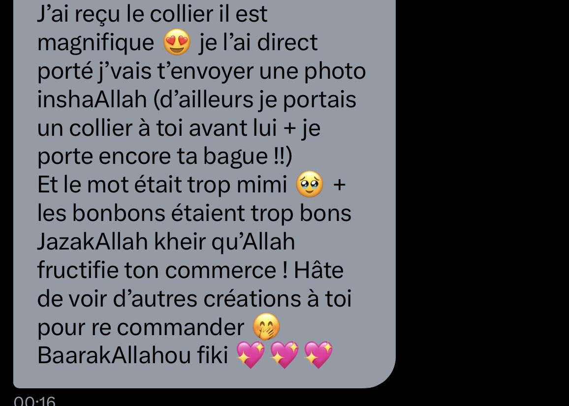 Les retours qui me fond LITTÉRALEMENT avoir la larme à l’œil🥹 ! 

Qu’Allah vous préserve, vous êtes incroyable🦢