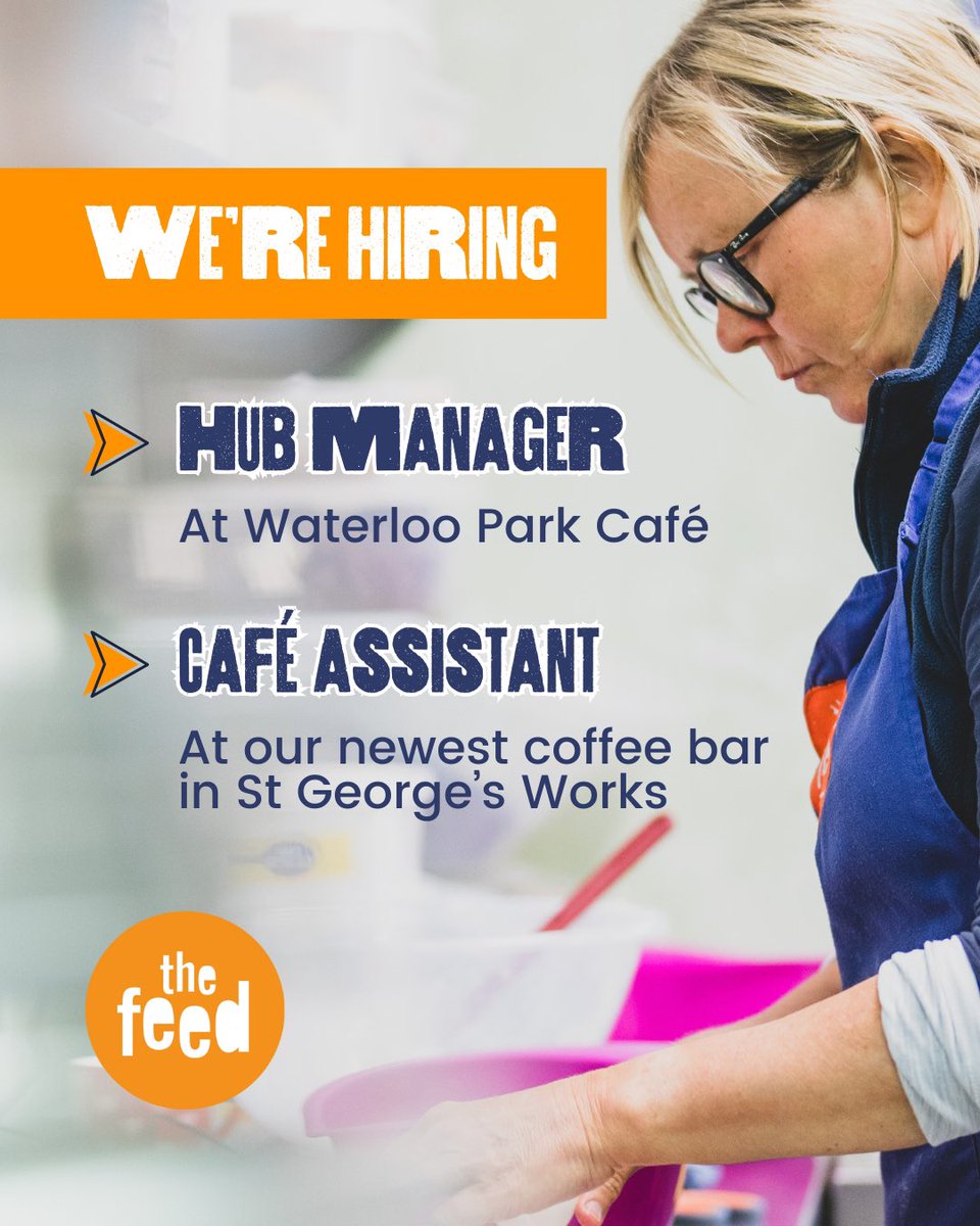 We’re Hiring! 😊

🔸 Hub Manager at Waterloo Park Café

🔸 Café Assistant at our newest coffee bar in St George’s Works on Colegate

For more information and to apply, click here: thefeed.org.uk/about-us/vacan…

#OurFoodMakesADifference 🧡