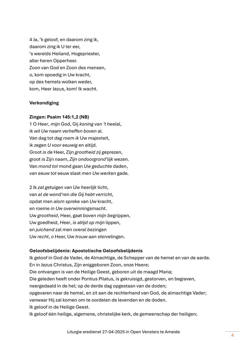 MachielLock's tweet image. Op D.V. zondag 27 april a.s., de eerste zondag na Pasen 2025, zal ik de eredienst in Open Vensters te Ameide leiden. Bijgevoegd treft u de liturgie. Eerst vieren we a.s. zondag en maandag Pasen, het feest van de opstanding van Jezus. Ik wens u gezegende paasdagen toe. (2/2)