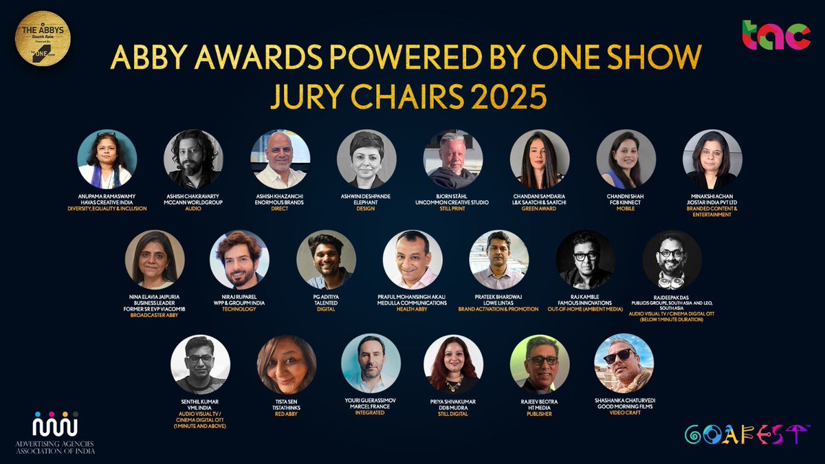 Presenting The Abby Awards powered by One Show juries- where India’s finest ideas meet world-class judgement.

#AbbyAwards #AbbyAwards2025 #JuryChair #Tac #TheAdvertisingClub