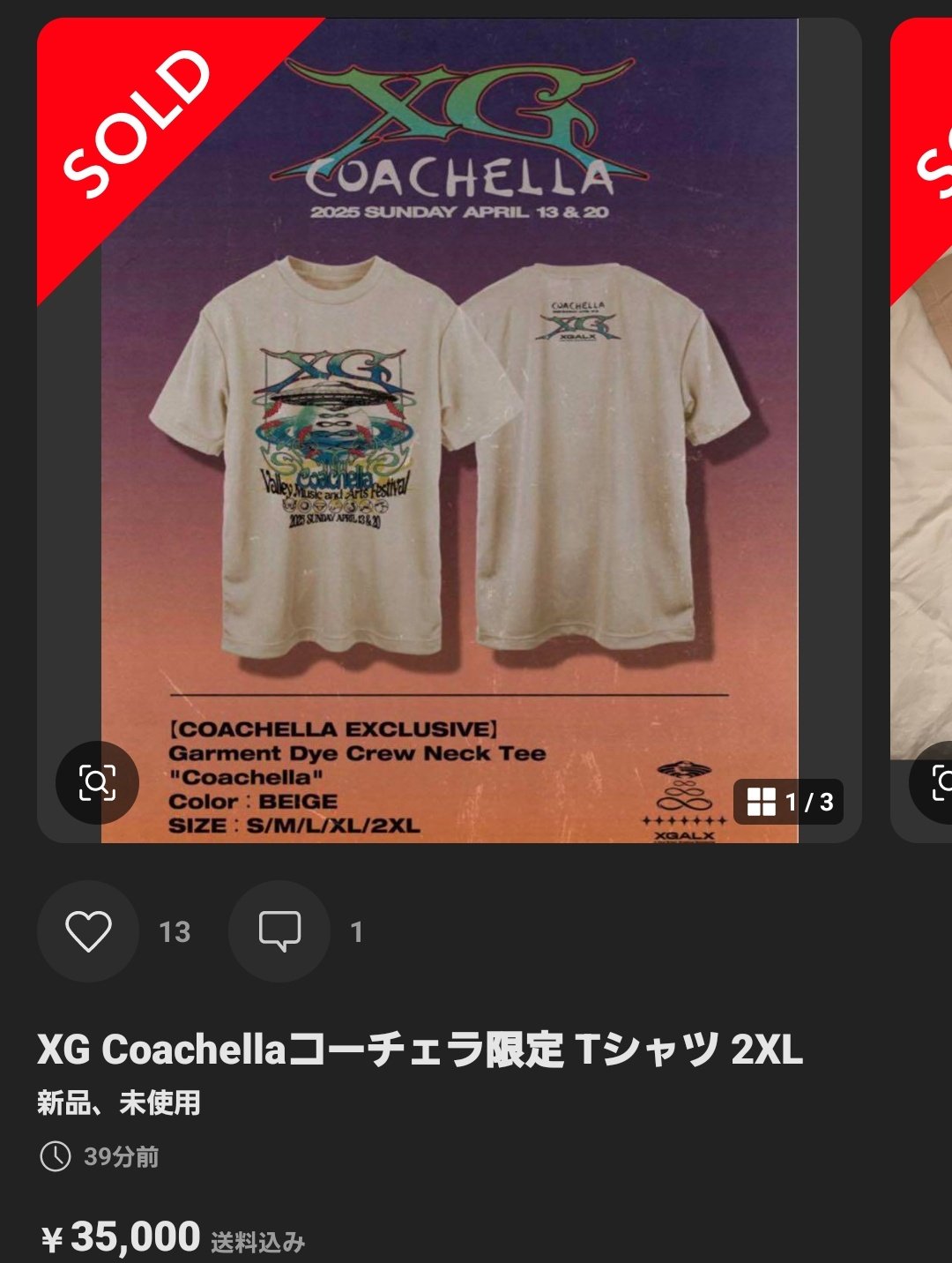XG Coachellaコーチェラ 限定 Tシャツ 2XLサイズ（2-PACK Crew