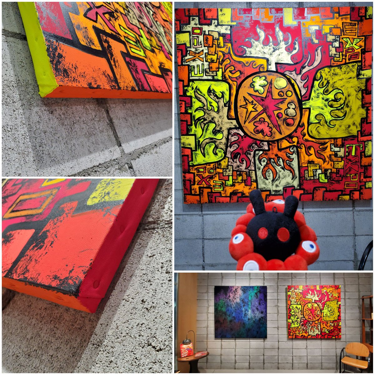 ZZN6SUYv4ok6m5R's tweet image. 久しぶりに出張🗼

新しい絵に会いに
#ヤンチェオンテンバール　へ
力強い　#EXPO
迷いこみそうな　#handover

EXPO　with ミャクミャク&amp;amp;くろうさ
キャンバスの側面
上の面は何色ですか？？
#香取慎吾