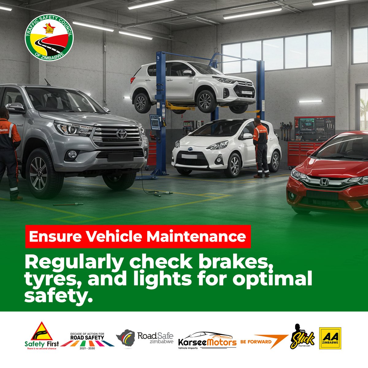 Automobile Association of Zimbabwe (@aazimbabwe1) on Twitter photo #RoadSafety starts with proper vehicle maintenance. Many crashes are due to preventable mechanical failures. A well-maintained vehicle #savesLives
<a href="/tscz1/">Traffic Safety Council Of Zimbabwe</a> <a href="/RoadSafeZim/">Road Safe Zimbabwe</a> #RoadSafety starts with proper vehicle maintenance. Many crashes are due to preventable mechanical failures. A well-maintained vehicle #savesLives
<a href="/tscz1/">Traffic Safety Council Of Zimbabwe</a> <a href="/RoadSafeZim/">Road Safe Zimbabwe</a>